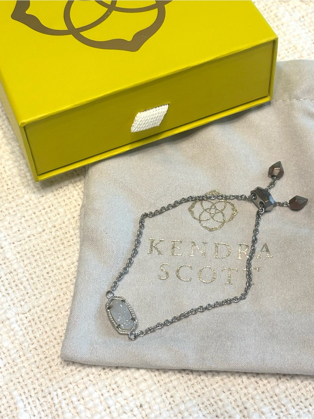 Kendra Scott Elaina Silver Iridescent Druzy Pendant Adjustable Bracelet